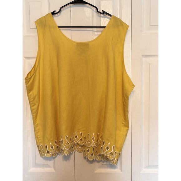 Bob Mackie Top Womens 3X Eyelet Linen Blend Vintage Yellow White 2-Piece GmaCore - Picture 7 of 10